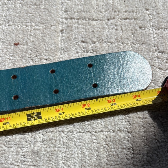 Vintage Laura Ashley Real Leather Deep Teal Double Hole Brass Hardware Belt - Picture 5 of 7
